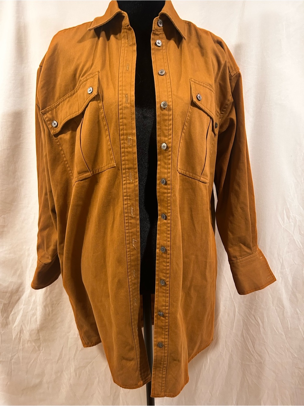 Marissa Webb Button-Front Oversized Shirt Jacket in Burnt Orange